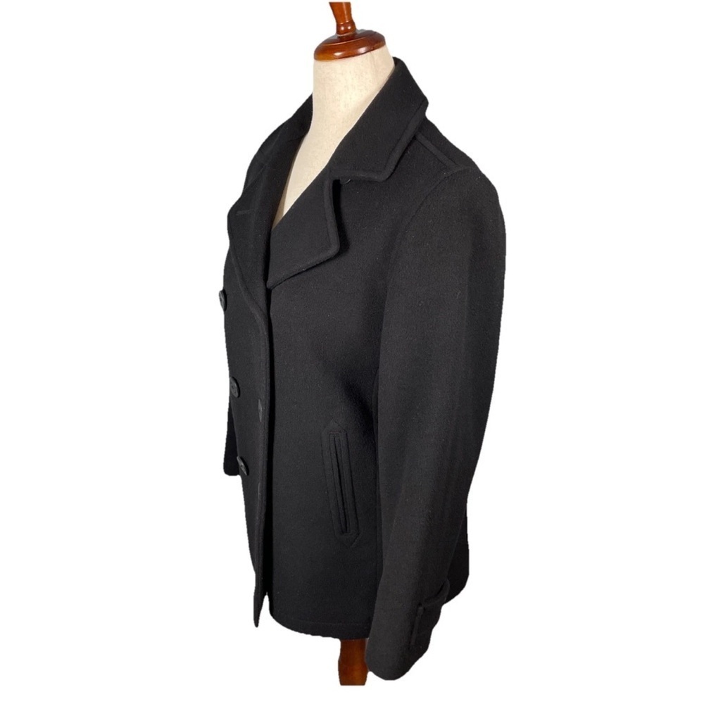 LL Bean Double Breasted Lambswool Peacoat Women’s Size 10 Petite Black Classic - Picture 2 of 8